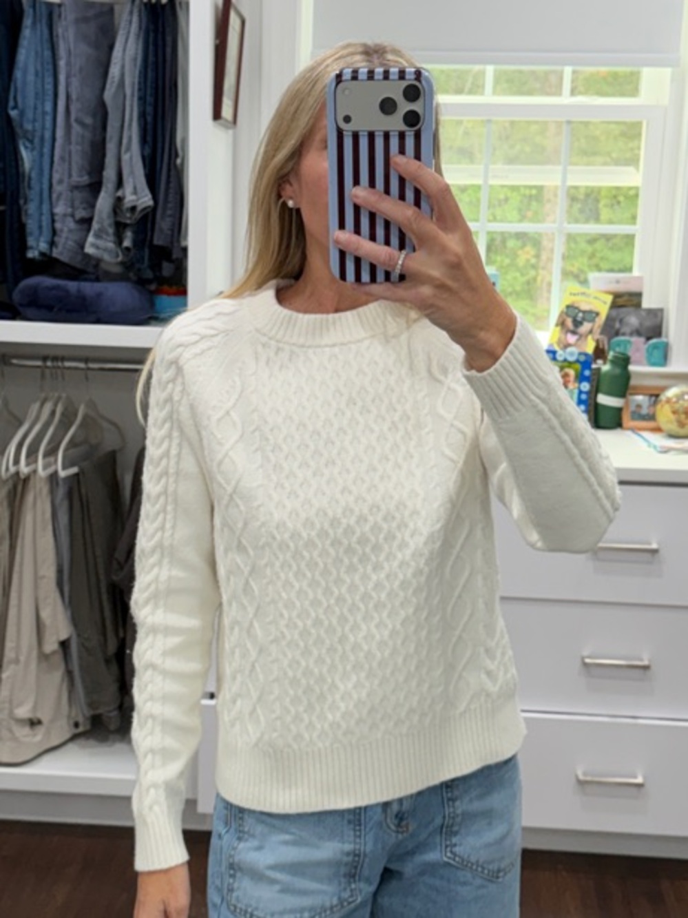 Amazon Essentials Ivory Cable-Knit Crewneck Sweater